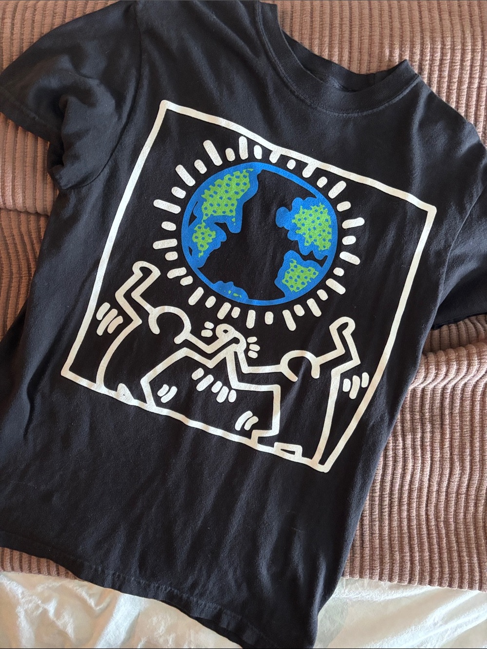 PacSun Black Graphic Tee with Blue & Green Earth Design